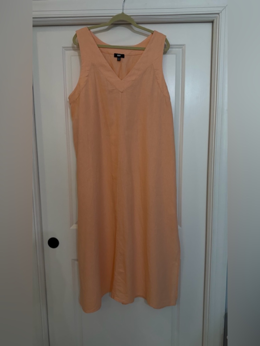 Sleeveless V-Neck Peach Midi Dress linen blend
